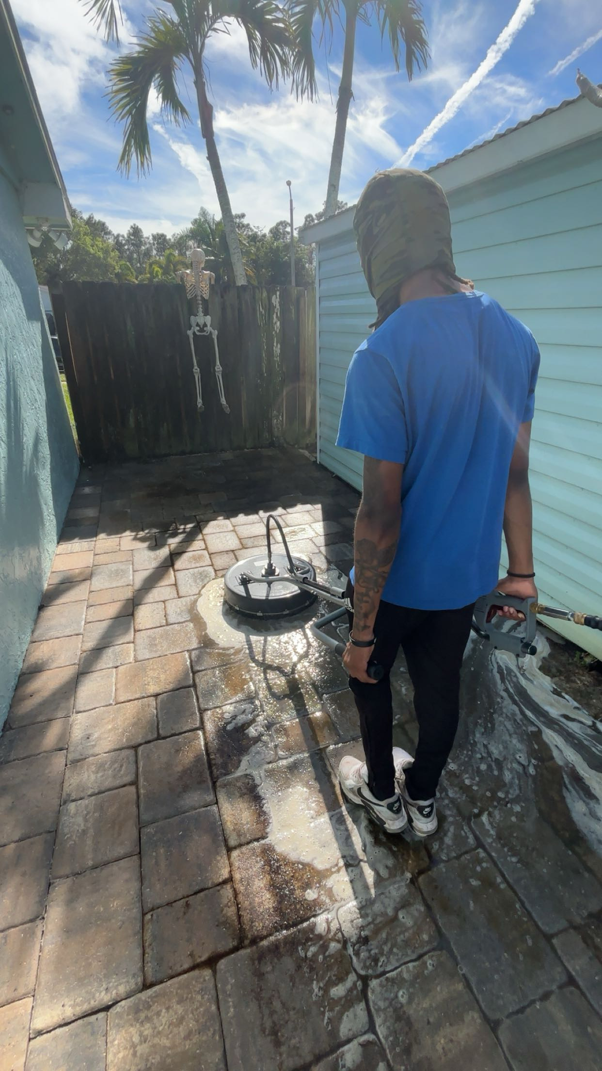 Bright Sight Pro technician pressure washing pavers